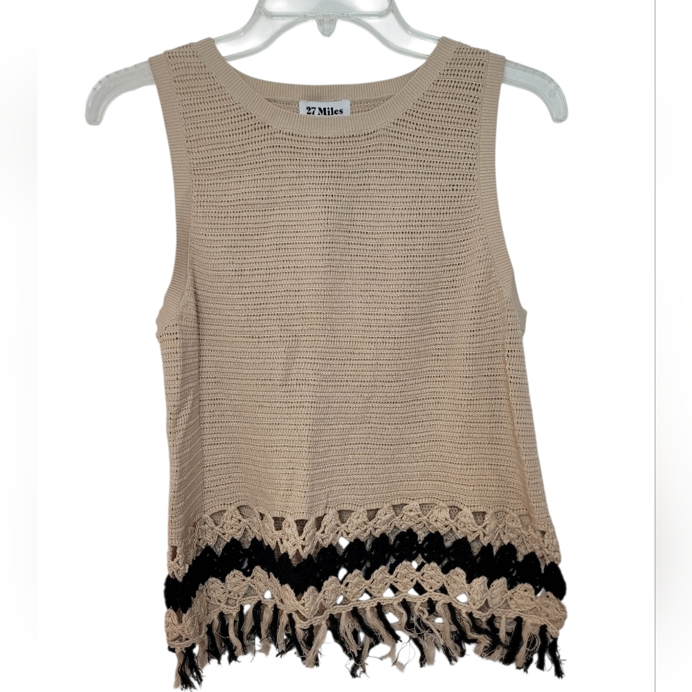 27 Miles Malibu Boho Knit Fringe Top Small NWT